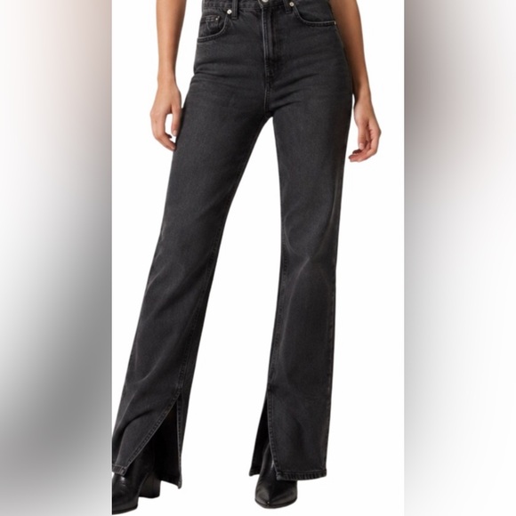 Zara Denim - Zara High-Rise Straight Leg Flare Jeans in Washed Black - Women- size 2